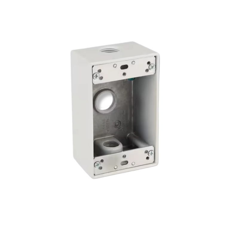 One-Gang Weatherproof Box, 2-5/8" Deep Aluminum, 3 Holes