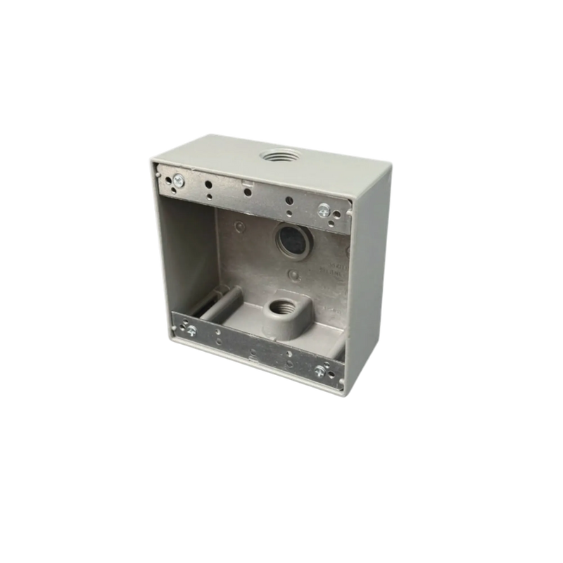 Two-Gang Weatherproof Box, 2-3/16" Deep Aluminum, 3 Holes