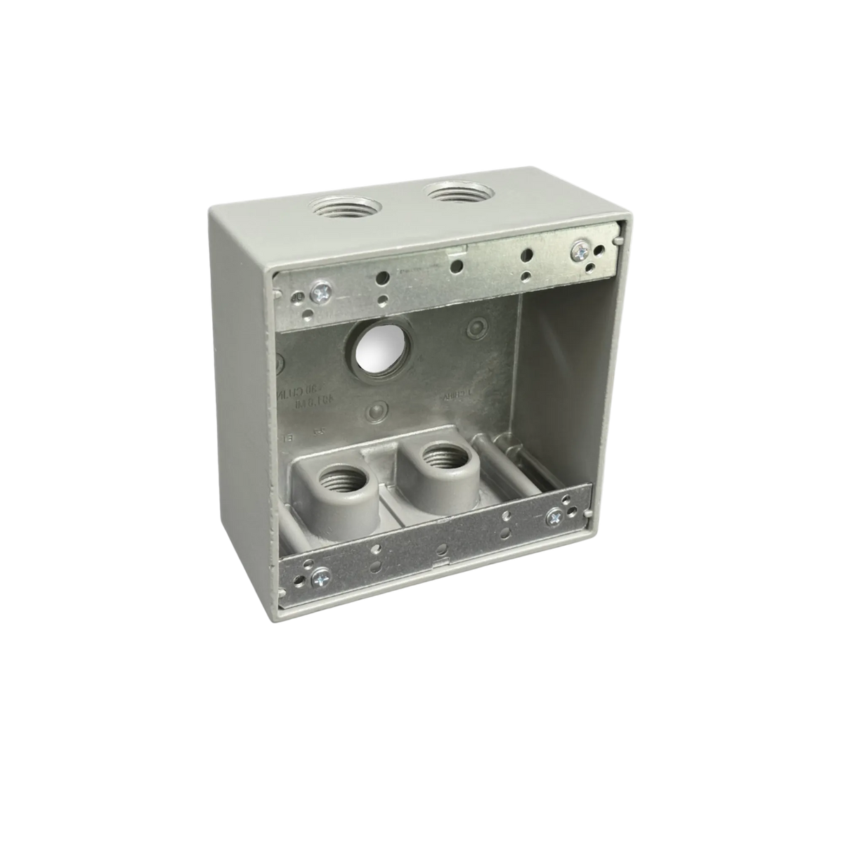 Two-Gang Weatherproof Box, 2-3/16" Deep Aluminum, 5 Holes