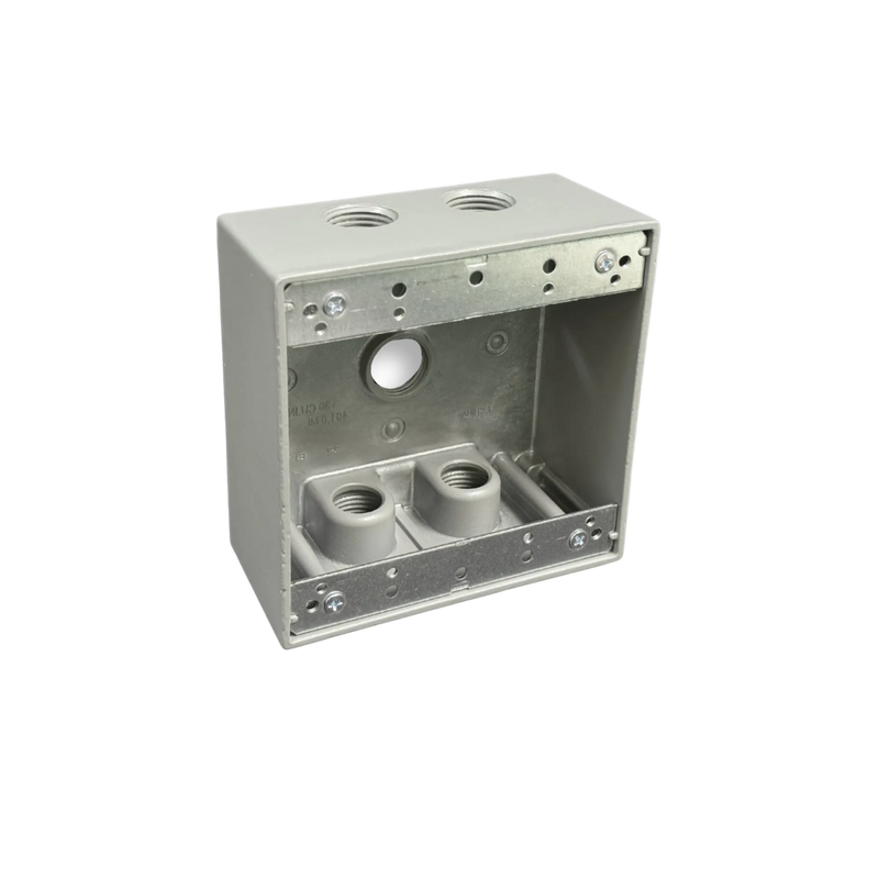 Two-Gang Weatherproof Box, 2-3/16" Deep Aluminum, 5 Holes