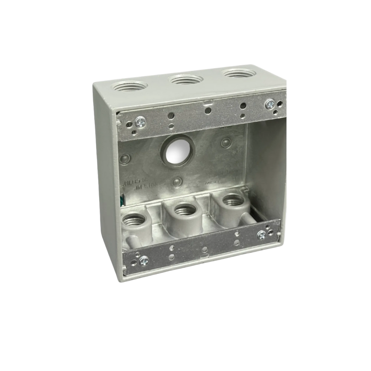 Two-Gang Weatherproof Box, 2-3/16" Deep Aluminum, 7 Holes