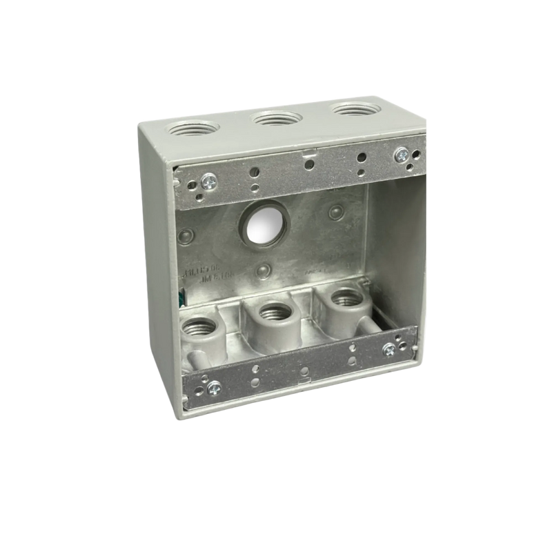 Two-Gang Weatherproof Box, 2-3/16" Deep Aluminum, 7 Holes