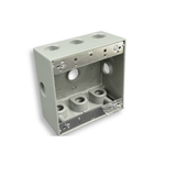 Two-Gang Weatherproof Box, 2-3/16" Deep Aluminum, 9 Holes