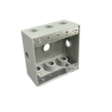 Two-Gang Weatherproof Box, 2-3/16" Deep Aluminum, 9 Holes