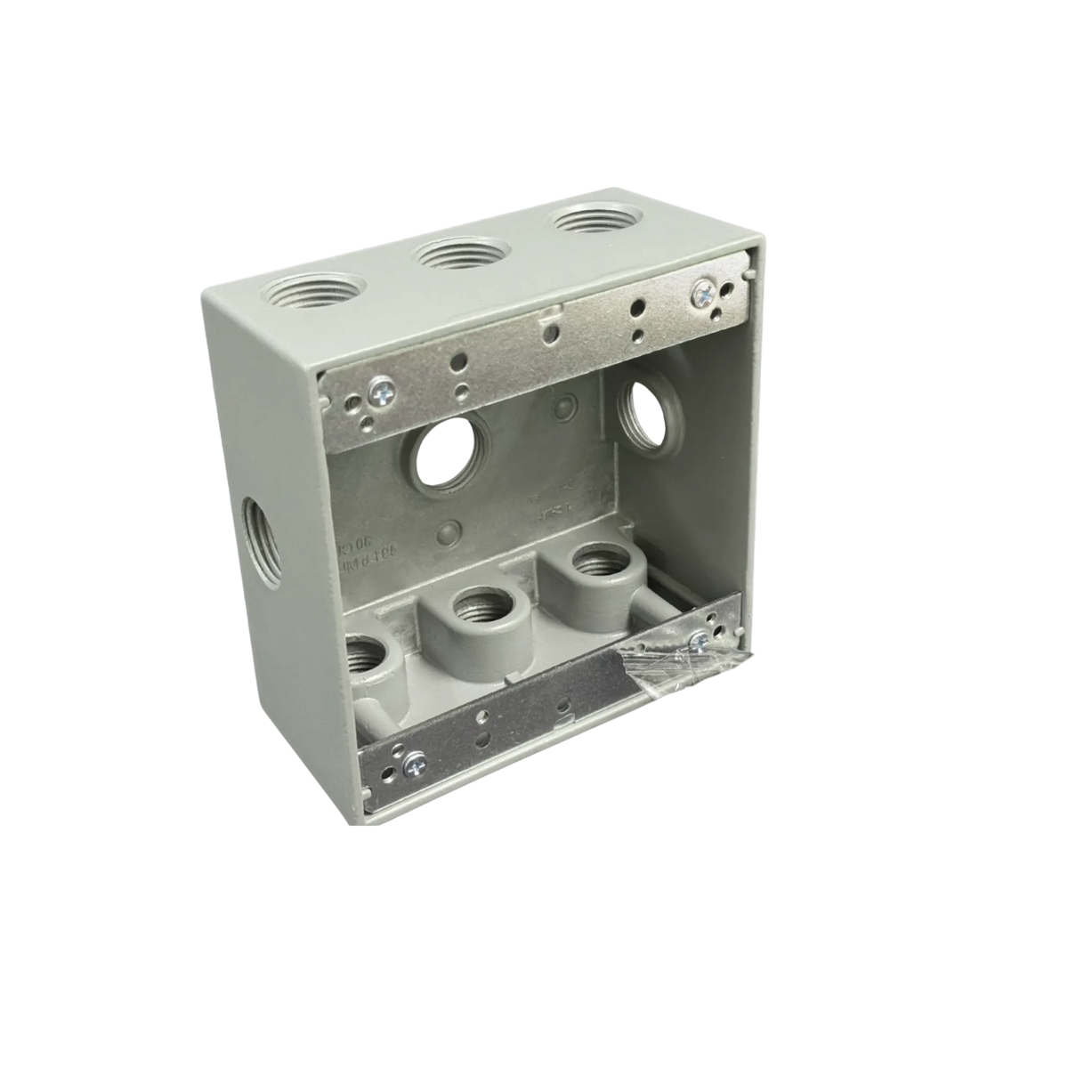 Two-Gang Weatherproof Box, 2-3/16" Deep Aluminum, 9 Holes