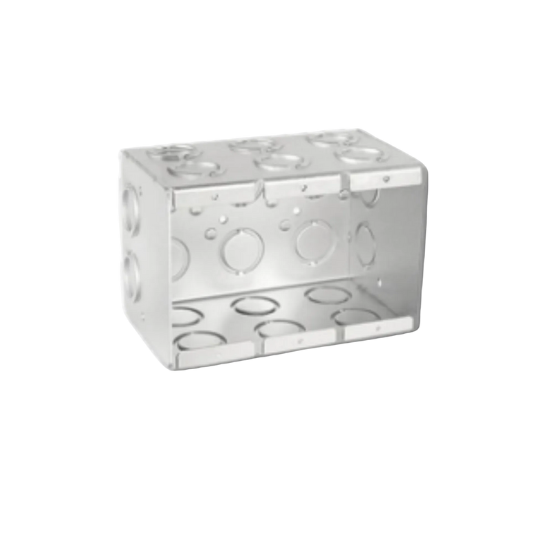 3-Gang Welded Masonry Box, 3-1/2" Deep, 1/2" & 3/4" Knockouts