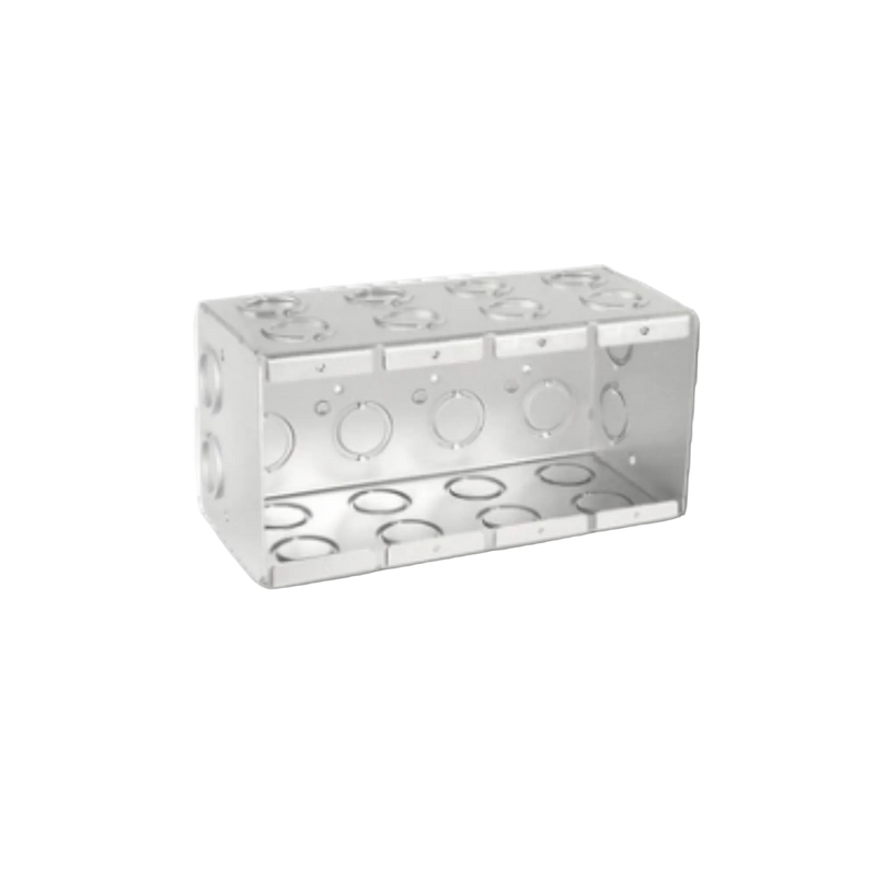 4-Gang Welded Masonry Box, 3-1/2" Deep, 1/2" & 3/4" Knockouts