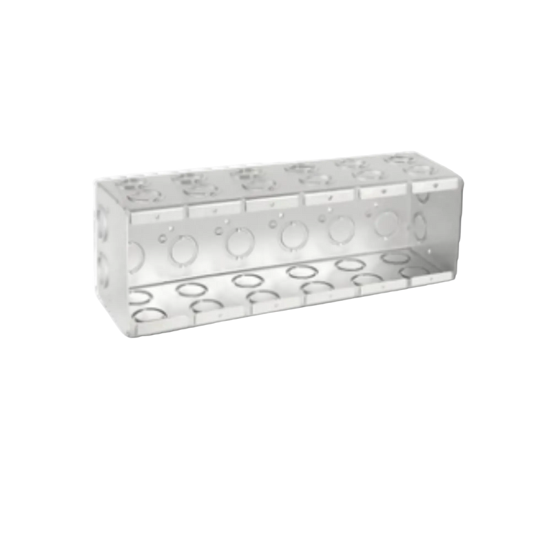 6-Gang Welded Masonry Box, 3-1/2" Deep, 1/2" & 3/4" Knockouts